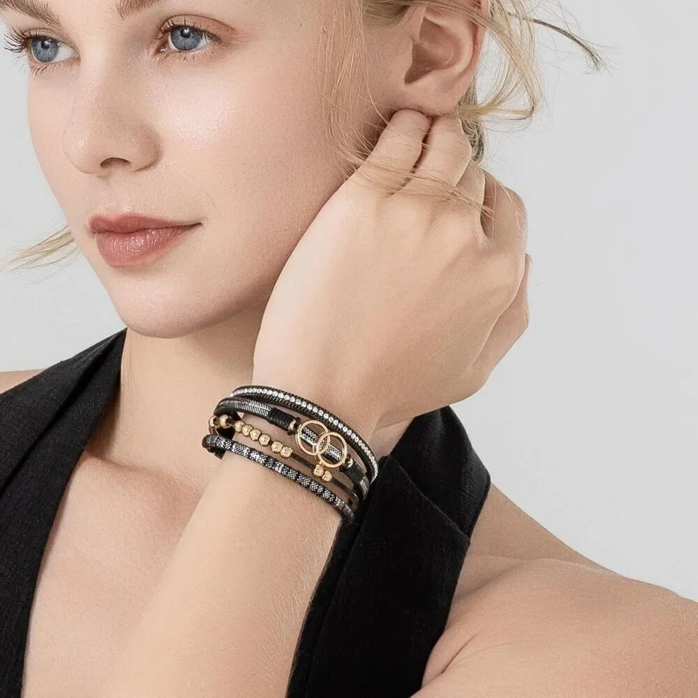 Boho Leather Wrap Bracelets Beaded Cuff Bangle Stackable Infinity Jewelry Gift